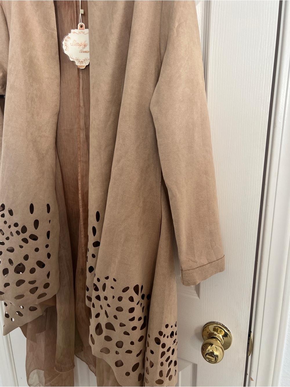 Simply Couture Boho Faux Suede Cutout Duster Jacket XL Taupe Western - Picture 6 of 10
